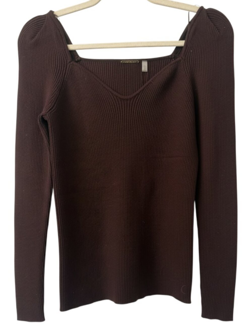 NWT Elie Tahari Soraya Sweetheart Neck Ribbed Sweater L - Mink Brown - MSRP $195